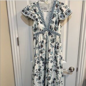 Max Studio Women's Flutter Sleeve Floral Tiered Maxi Dress XS